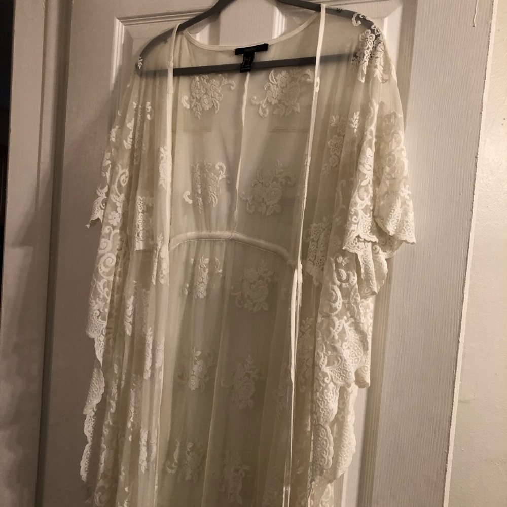 Forever 21 White Lace Maxi Kimono L - Picture 3 of 6